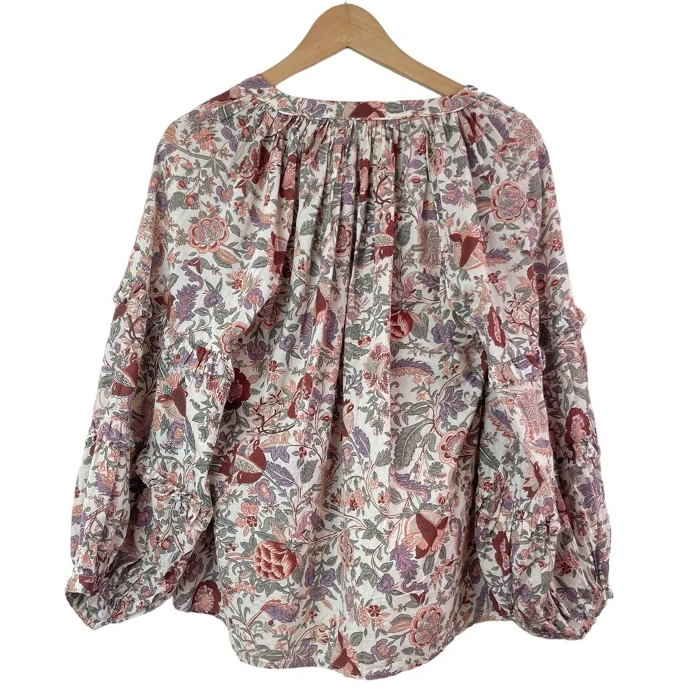 Anthropologie Love The Label Floral Peasant Boho Balloon Puff Sleeve Top Size XS